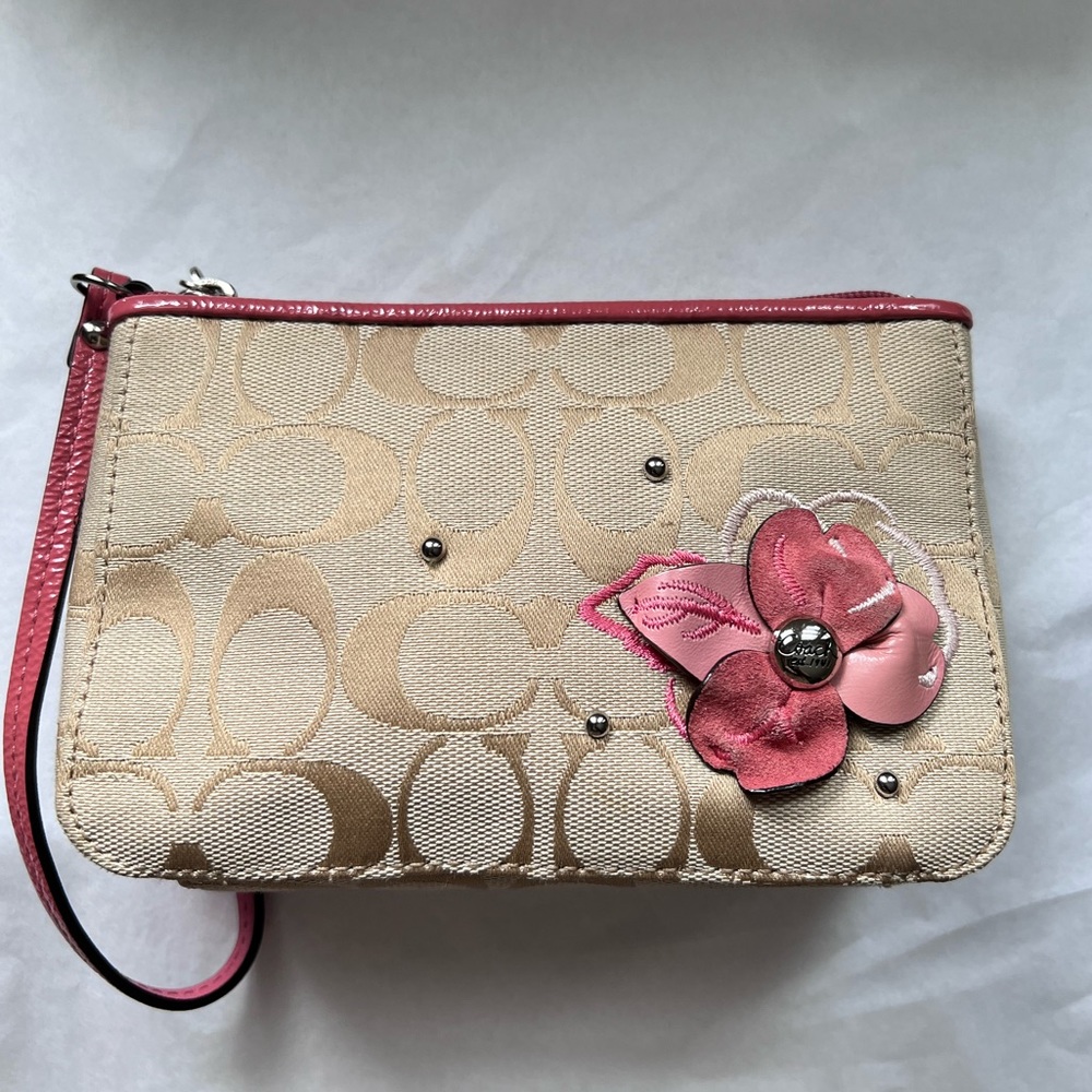 Coach signature jacquard wristlet